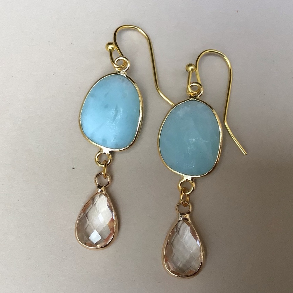 New Sundance charm blue Larimar clear quartz gold plated Earrings - Picture 7 of 7